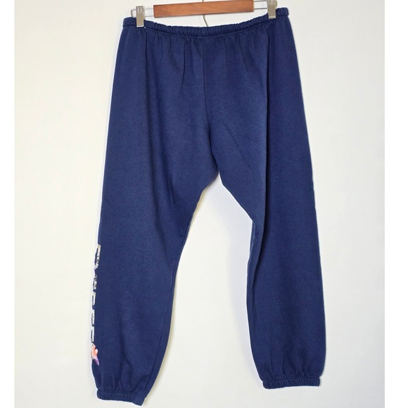 PINK Victoria's Secret Women's Jogger Sweatpants Size L Navy Blue Sequin Floral - Picture 2 of 11